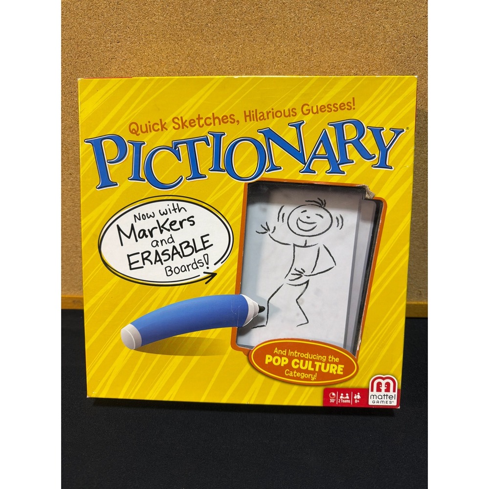 Mattel Pictionary Board Game with Erasable Boards and Pop Culture Category